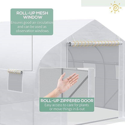 Greenhouse w/ White PE Cover and Heavy Duty Steel Frame 11.5' x 10' x 6.5' - - Outdoor > Gardening > Greenhouses