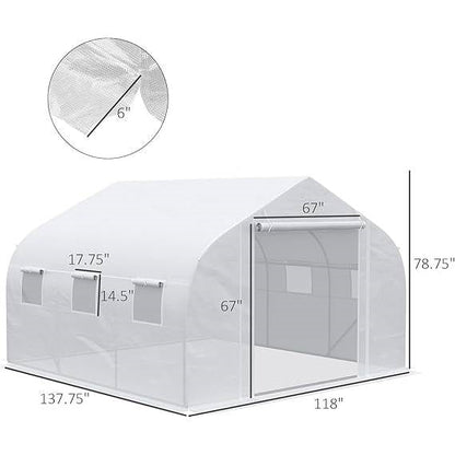 Greenhouse w/ White PE Cover and Heavy Duty Steel Frame 11.5' x 10' x 6.5' - - Outdoor > Gardening > Greenhouses