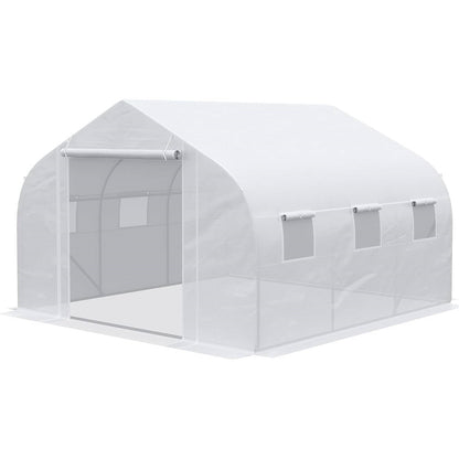 Greenhouse w/ White PE Cover and Heavy Duty Steel Frame 11.5' x 10' x 6.5' - - Outdoor > Gardening > Greenhouses