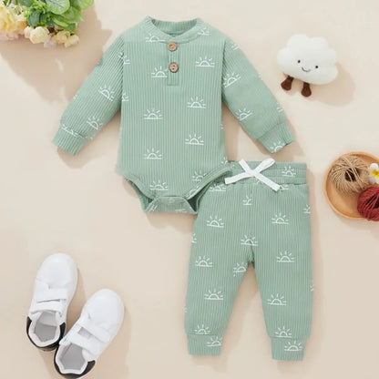 Newborn Baby Bodysuits + Elastic Pants light green 6M