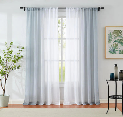 Ombre Grey Crinkle Gradient Chiffon Curtains 2 Panels Rod Pocket 52" Wx95 L - Kia Day Design