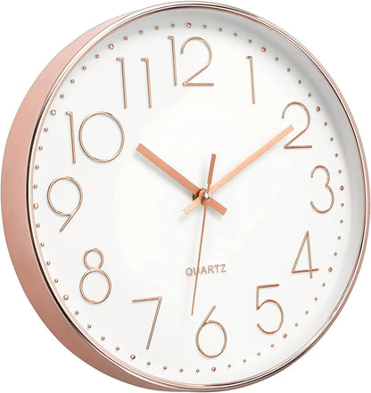 Rose Gold 14 Inch Silent Non-Ticking Round Battery Operated Wall Clock - Kia Day Design