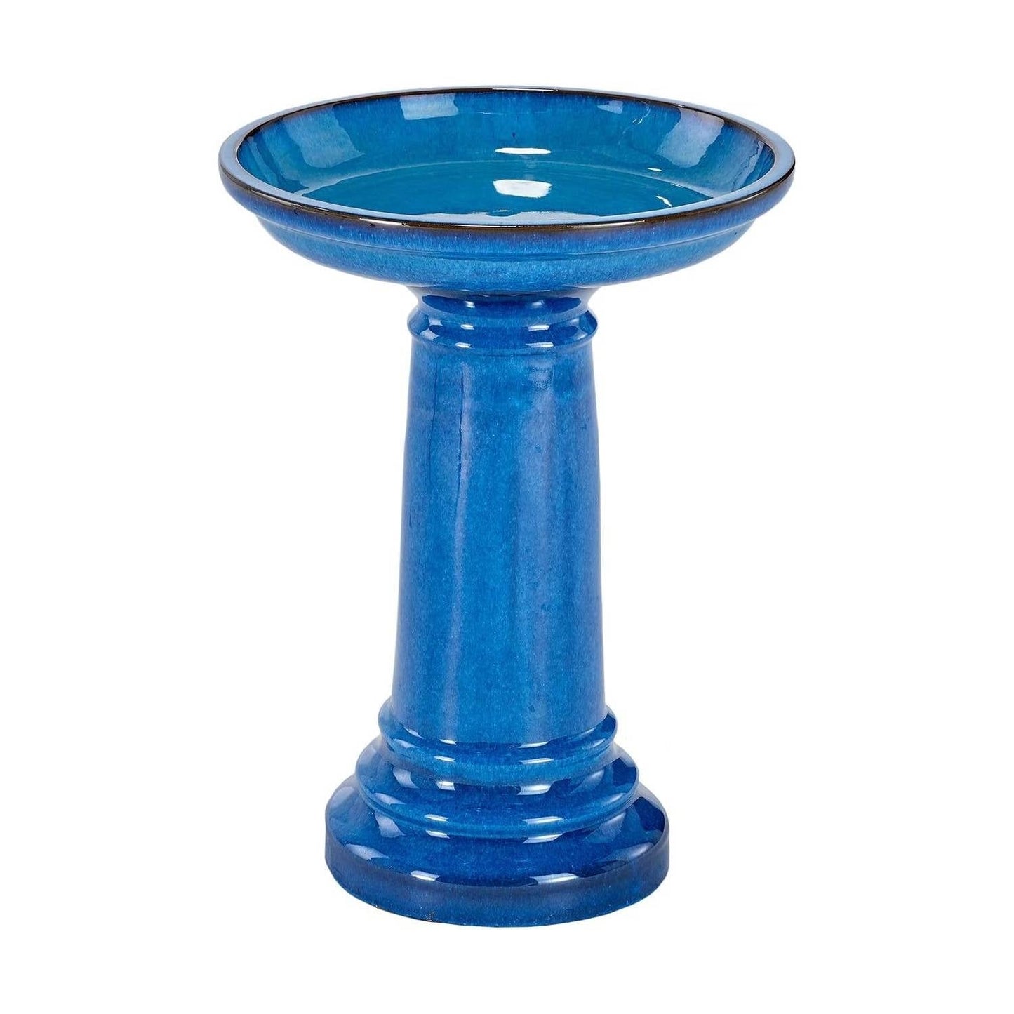 2 Gallon Blue Ceramic Traditional Outdoor Patio Garden Birdbath - - Outdoor > Outdoor Decor > Bird Baths