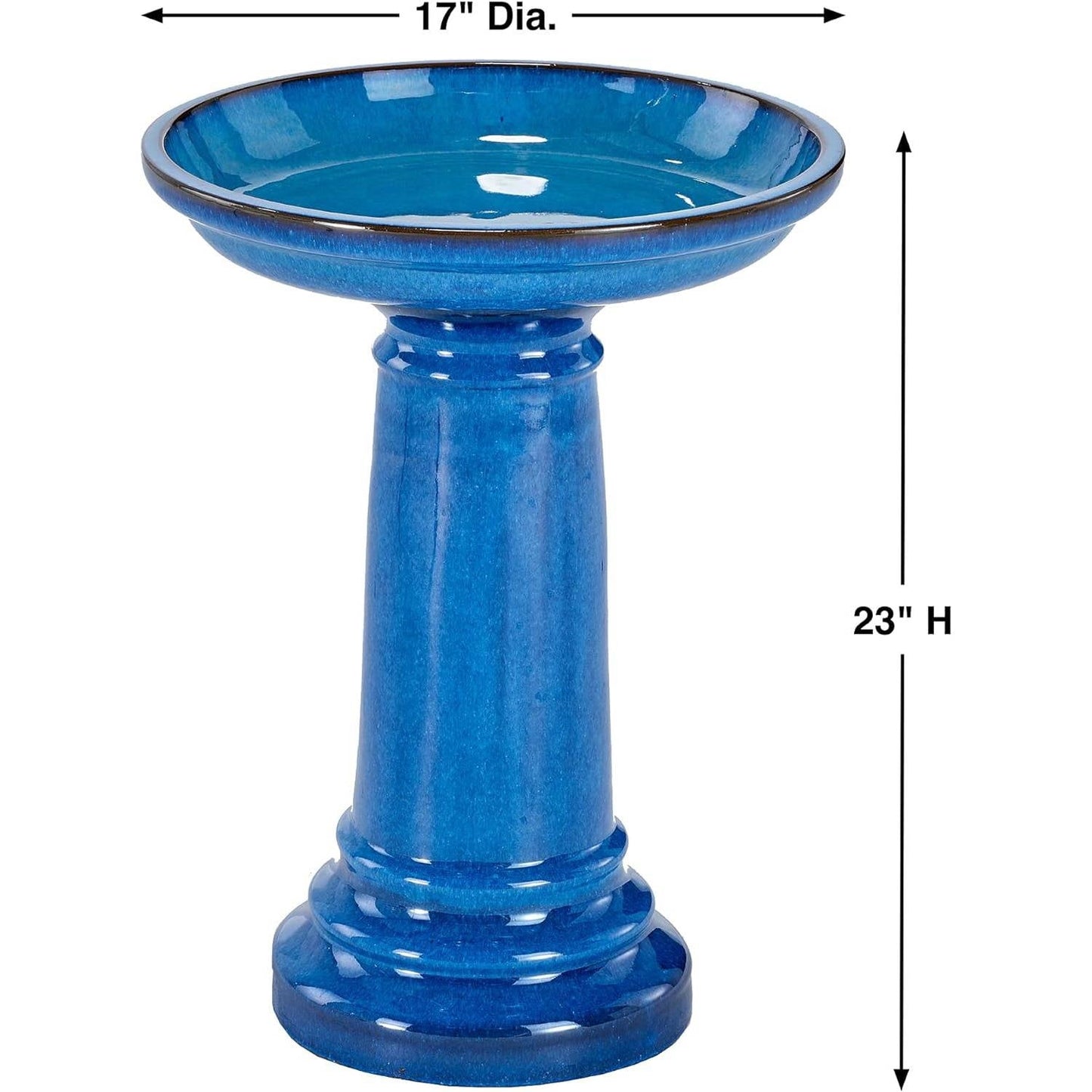 2 Gallon Blue Ceramic Traditional Outdoor Patio Garden Birdbath - - Outdoor > Outdoor Decor > Bird Baths