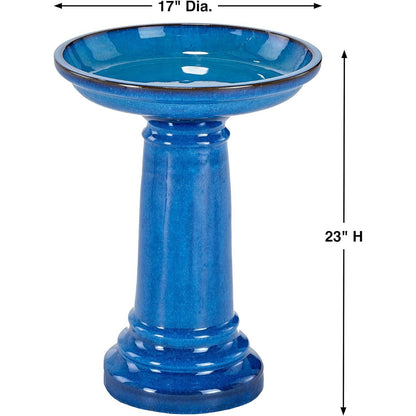 2 Gallon Blue Ceramic Traditional Outdoor Patio Garden Birdbath - - Outdoor > Outdoor Decor > Bird Baths