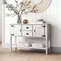 Farmhouse Solid Wood Sofa Table with Storage Drawers in Rustic White Finish - - Living Room > Console & Sofa Tables