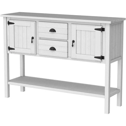 Farmhouse Solid Wood Sofa Table with Storage Drawers in Rustic White Finish - - Living Room > Console & Sofa Tables