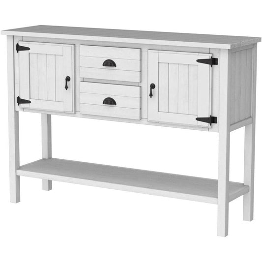 Farmhouse Solid Wood Sofa Table with Storage Drawers in Rustic White Finish - - Living Room > Console & Sofa Tables