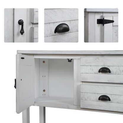 Farmhouse Solid Wood Sofa Table with Storage Drawers in Rustic White Finish - - Living Room > Console & Sofa Tables
