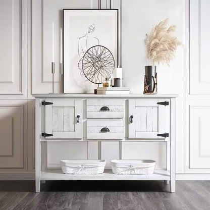 Farmhouse Solid Wood Sofa Table with Storage Drawers in Rustic White Finish - - Living Room > Console & Sofa Tables