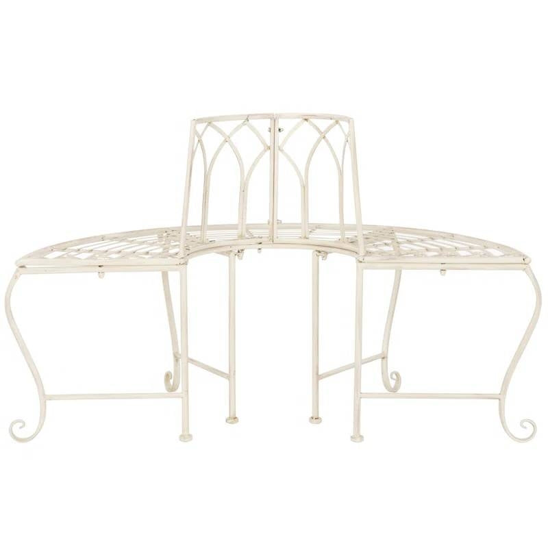 Half-Circle Outdoor Patio Garden Antique White Wrought Iron Tree Bench - - Outdoor > Outdoor Furniture > Garden Benches