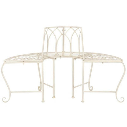 Half-Circle Outdoor Patio Garden Antique White Wrought Iron Tree Bench - - Outdoor > Outdoor Furniture > Garden Benches