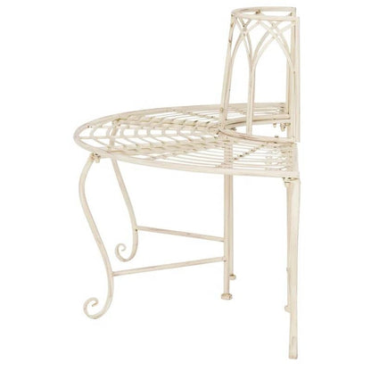 Half-Circle Outdoor Patio Garden Antique White Wrought Iron Tree Bench - - Outdoor > Outdoor Furniture > Garden Benches