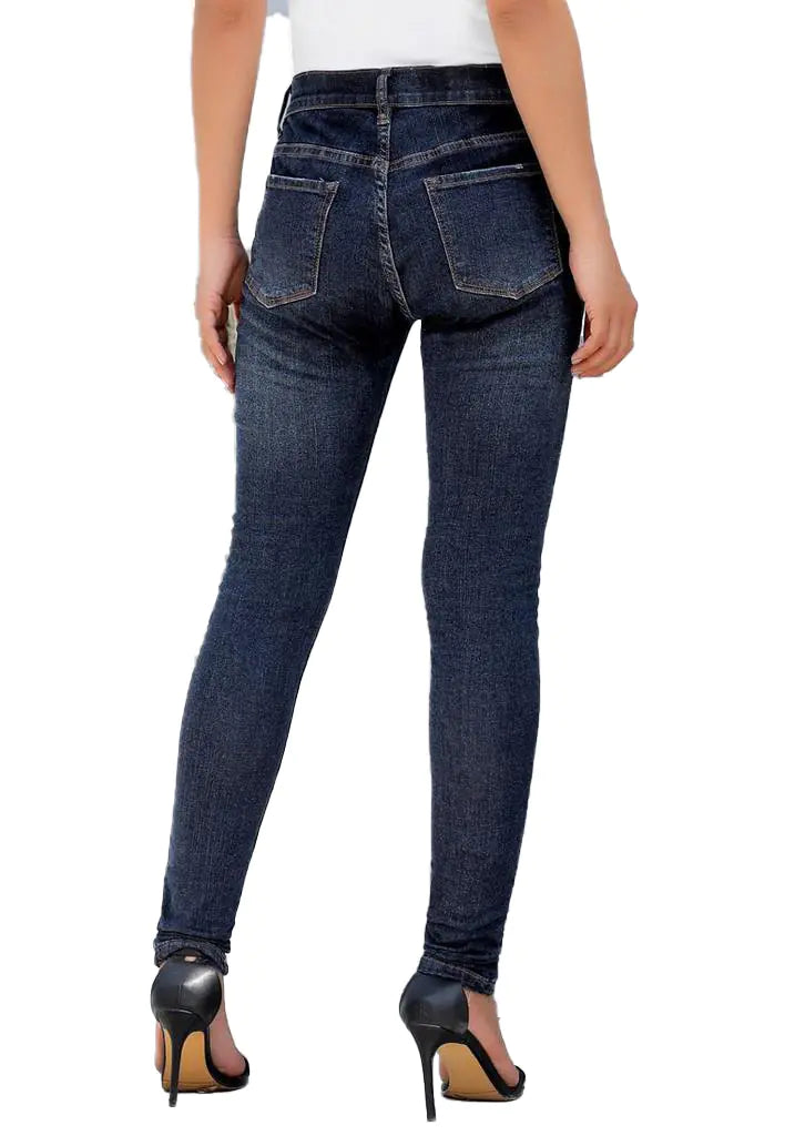High Waist Low Cut Jeans with Button Detail - Kia Day Design