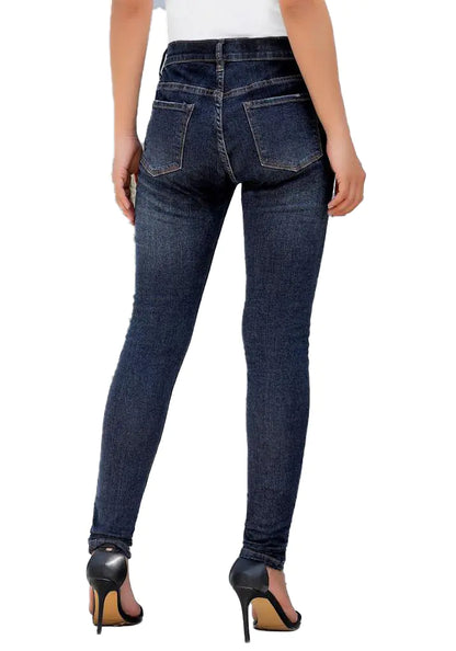 High Waist Low Cut Jeans with Button Detail - Kia Day Design