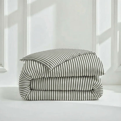 Luxe Australian Sateen Duvet Cover - Ecru & Sage Button Closure - Home - Bed