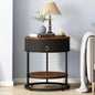 OIOG Round End Table with Drawer Modern Wood Grain Side Table with Shelf - Black - table