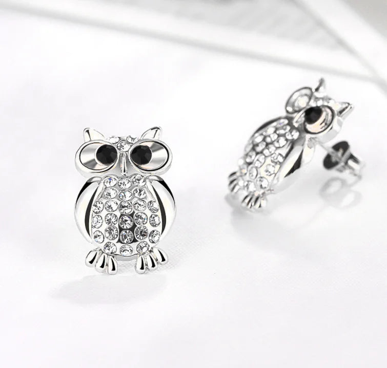 Fashion Owl Crystal Stud Earrings