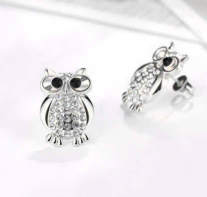 Fashion Owl Crystal Stud Earrings