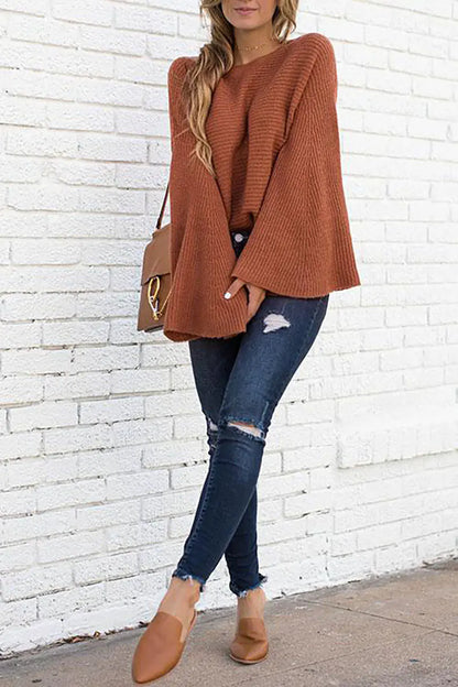 Loose Fit Batwing Sweater with Flared Sleeves
