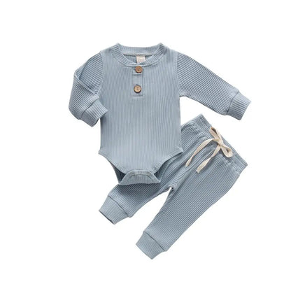 Babies Knit Long Sleeve Romper and Pants blue 12-18 Months