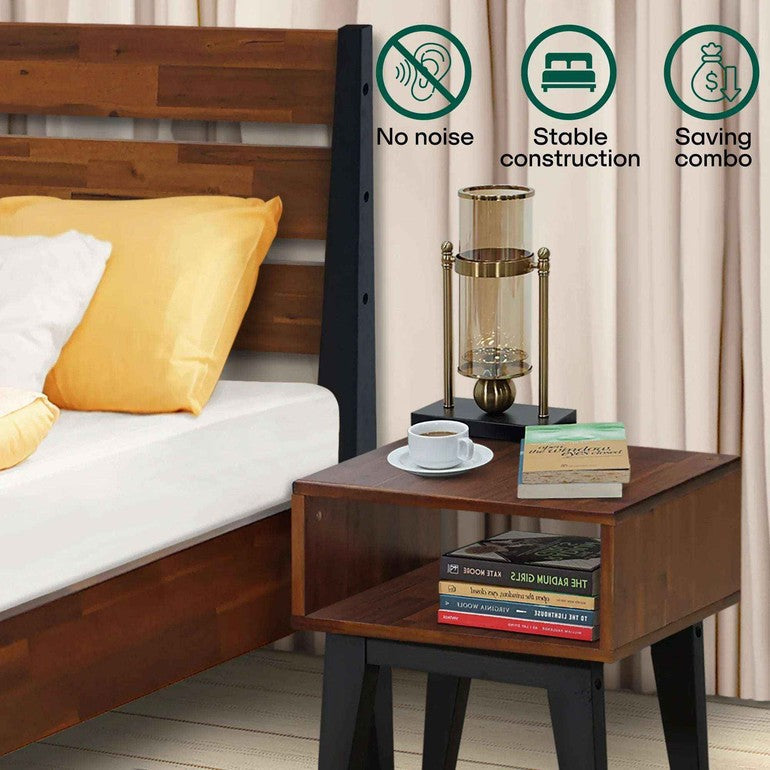 [Buy 1 Get 1] Emery Solid Wood Bed Frame & Nightstand - - Bedroom Set