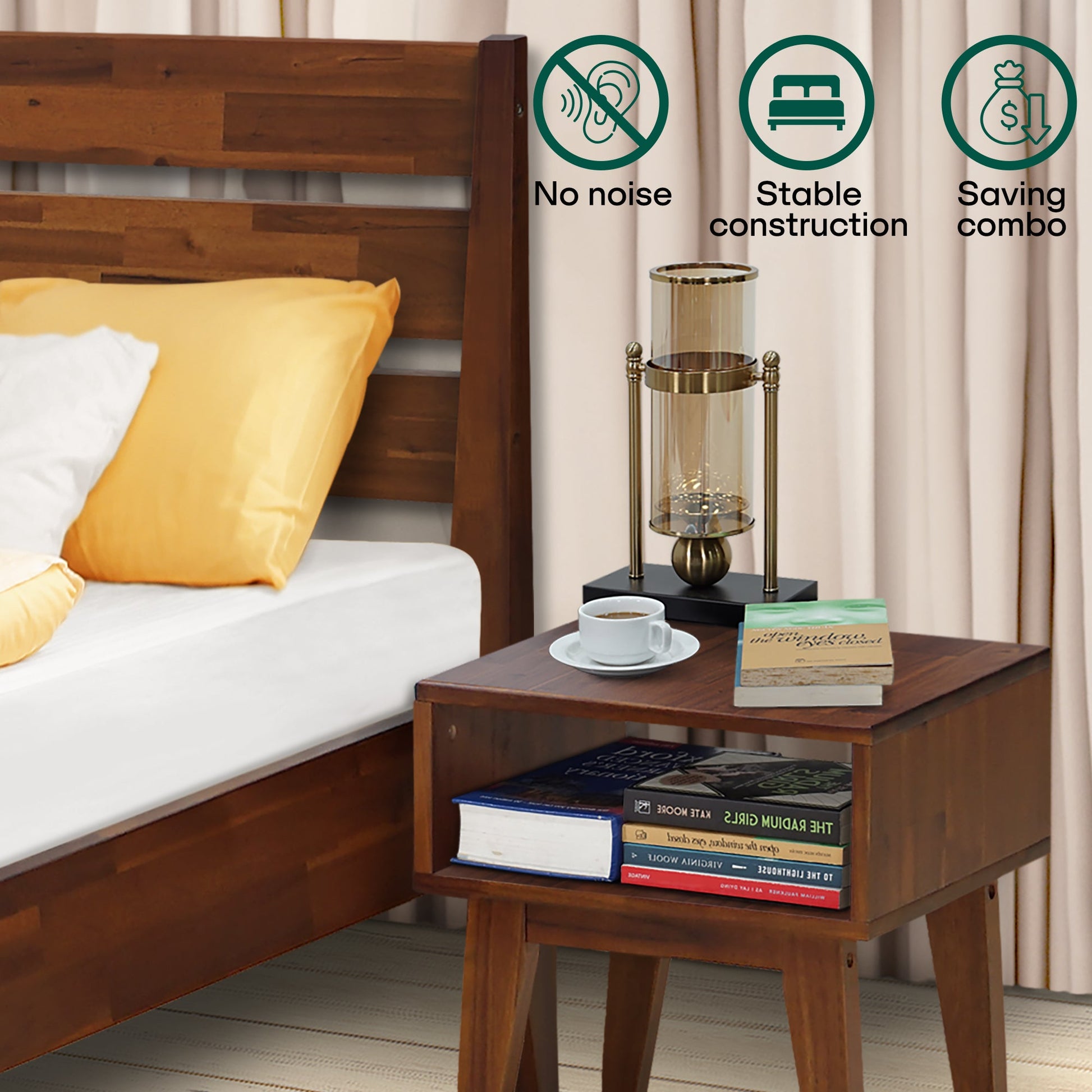 [Buy 1 Get 1] Emery Solid Wood Bed Frame & Nightstand - - Bedroom Set