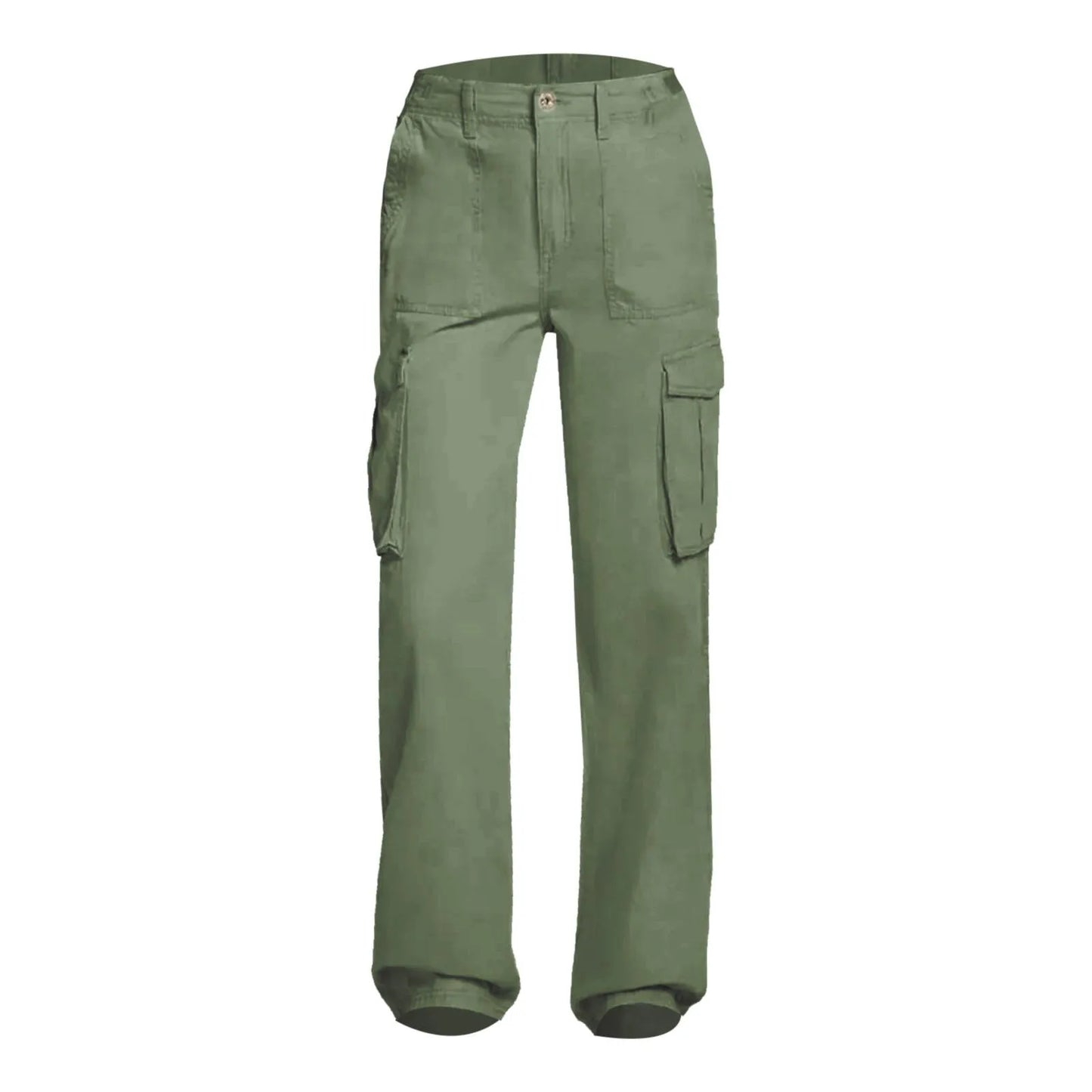 Adjustable Cargo Pants Women Straight Fit Baggy Wide Leg High Waist Pants Pockets Retro Street Style Casual Trousers - army green -
