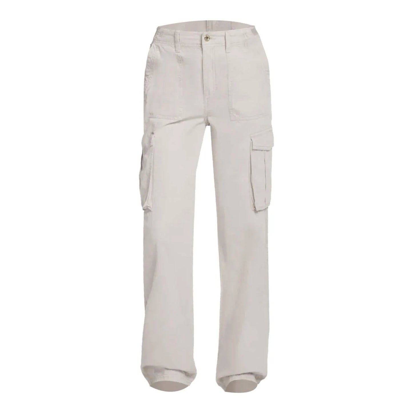 Adjustable Cargo Pants Women Straight Fit Baggy Wide Leg High Waist Pants Pockets Retro Street Style Casual Trousers - GRAY -