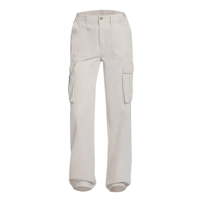 Adjustable Cargo Pants Women Straight Fit Baggy Wide Leg High Waist Pants Pockets Retro Street Style Casual Trousers - GRAY -