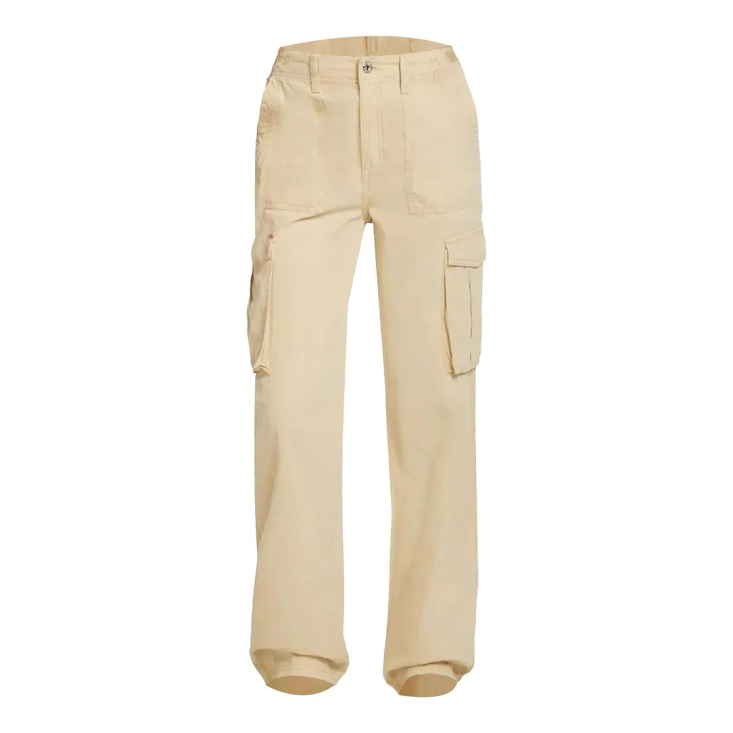 Adjustable Cargo Pants Women Straight Fit Baggy Wide Leg High Waist Pants Pockets Retro Street Style Casual Trousers - Beige -