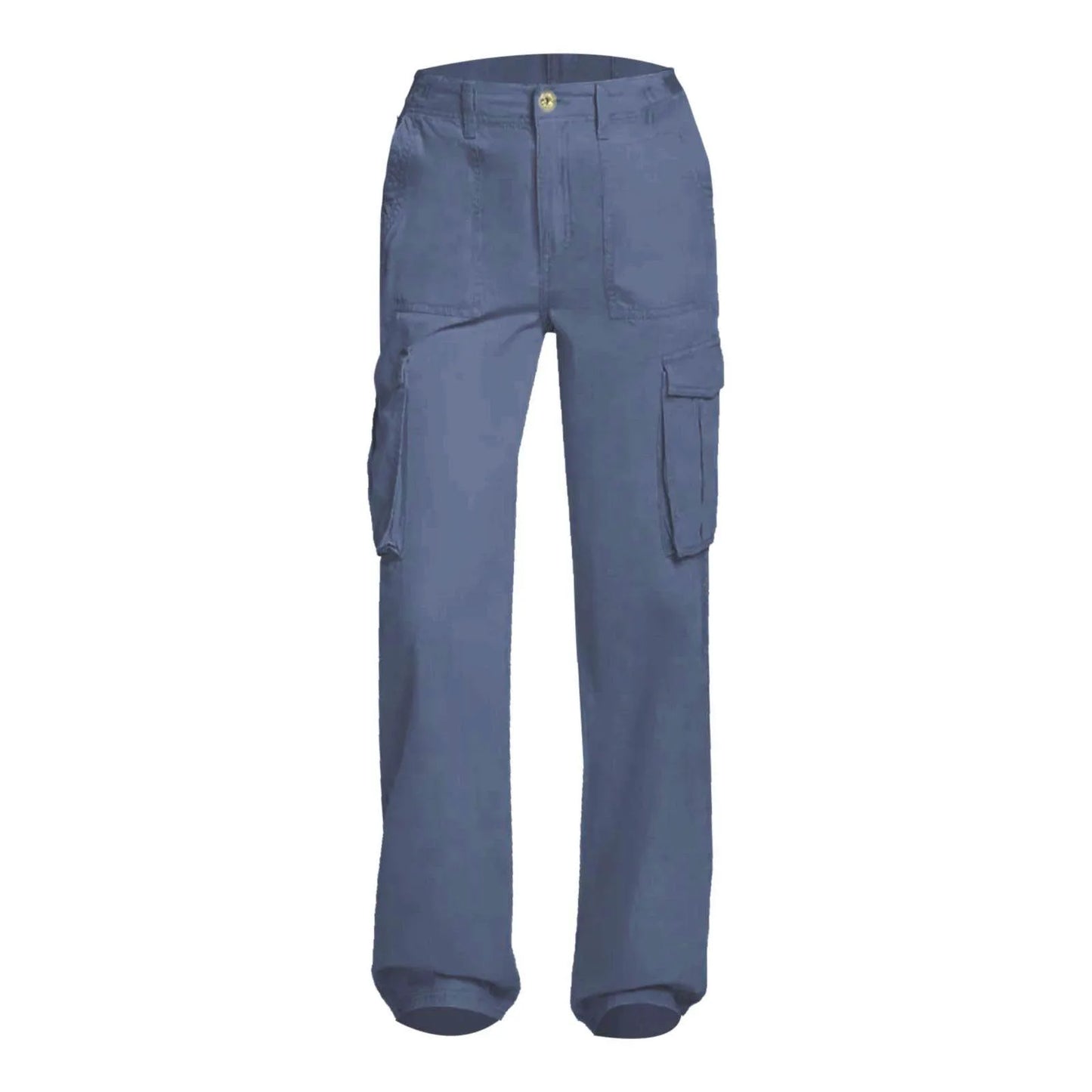 Adjustable Cargo Pants Women Straight Fit Baggy Wide Leg High Waist Pants Pockets Retro Street Style Casual Trousers - Blue -