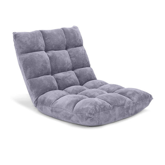 Adjustable 14-position Cushioned Floor Chair-Gray - - Home & Garden
