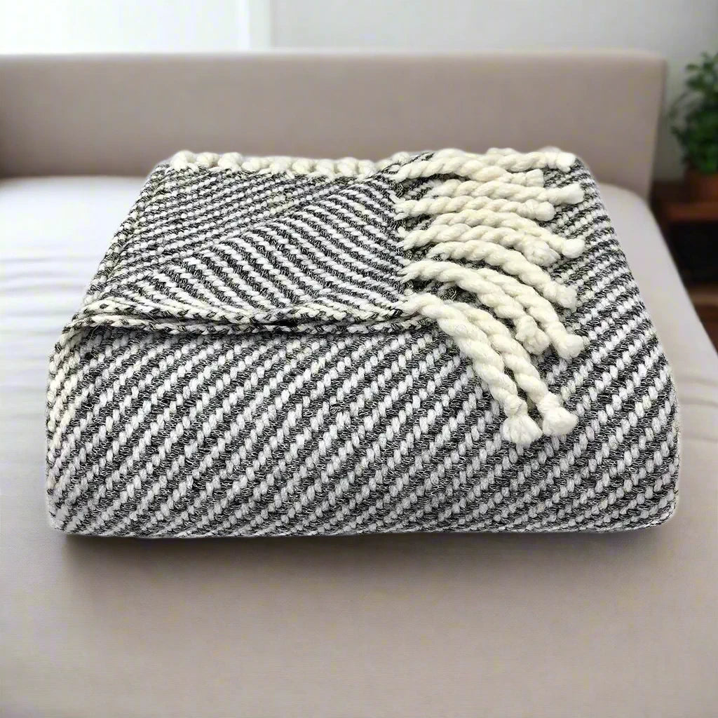 Chunky Black Stripe Alpaca Throw