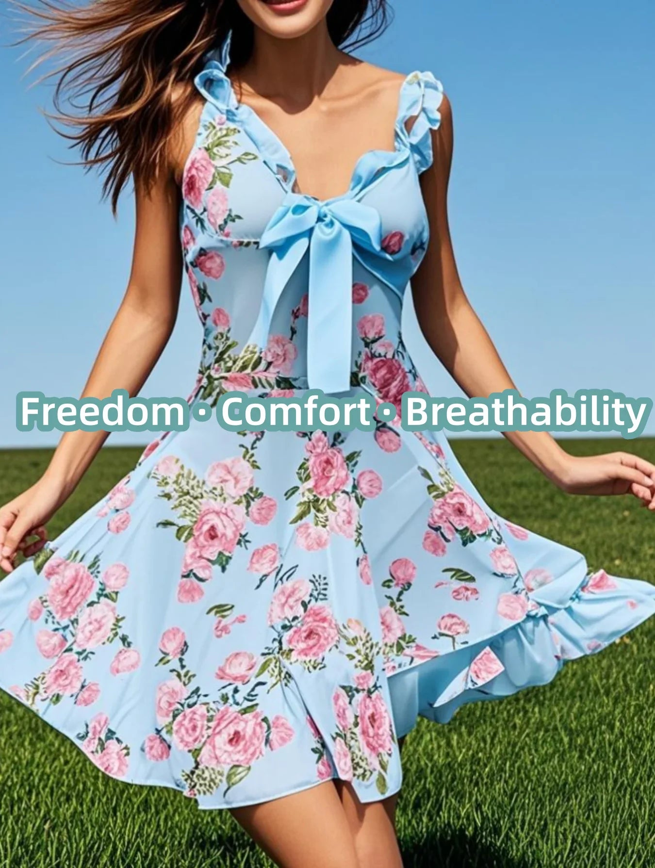Elegant Two-Piece Sleepwear Set – Soft Lace V-Neck, Floral Print, Breathable Fabric, Sexy Lingerie for Bed, Beach, Party - -