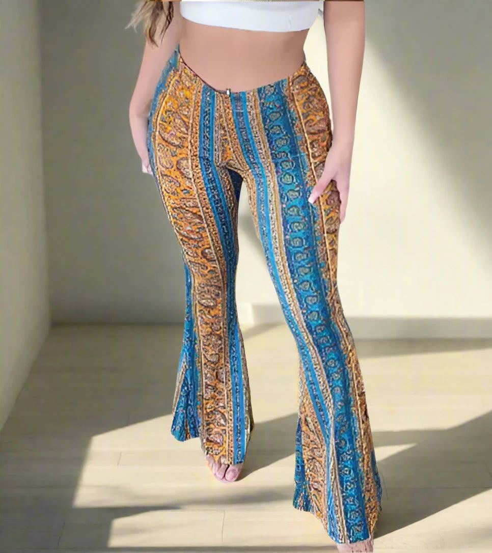 Boho Flare Print Pants for Women