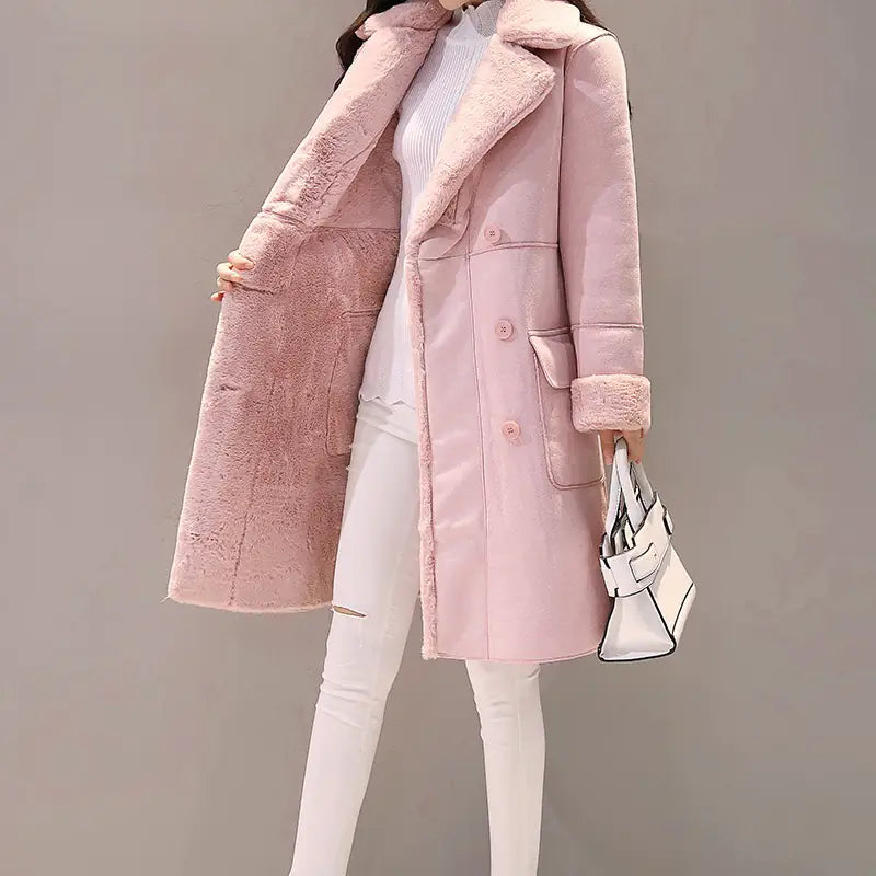 Women's Long Lambswool Coat - Korean Winter Style - Kia Day Design