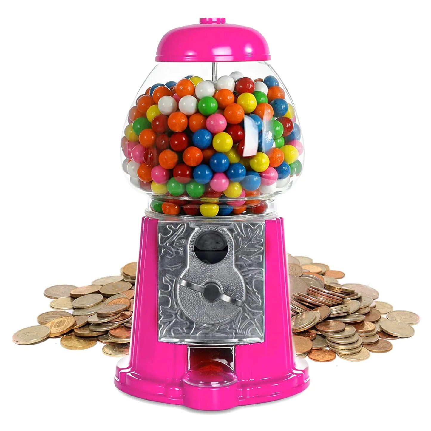 12" - Pink Heavy Duty Metal with Glass Antique Style Bubble Gum Machine - - gumball machine