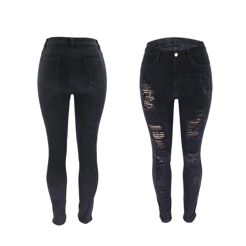 High-Rise Distressed Skinny Jeans in Burgundy & Olive Kia Day Design