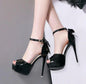 12CM Stiletto Heels with Bow and Open Toe Design - Black 38 - heels
