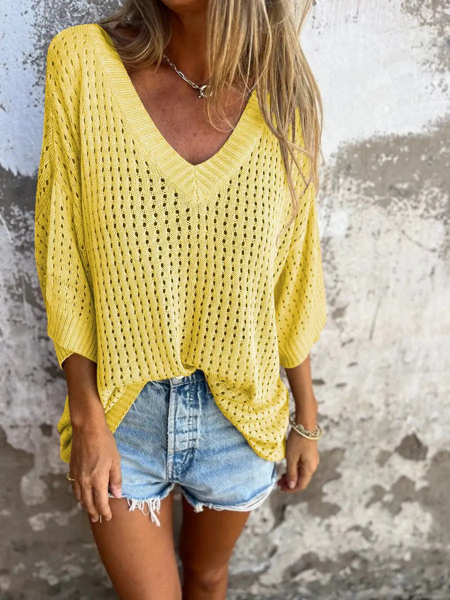 Women Hollow Out Knitted Shirt