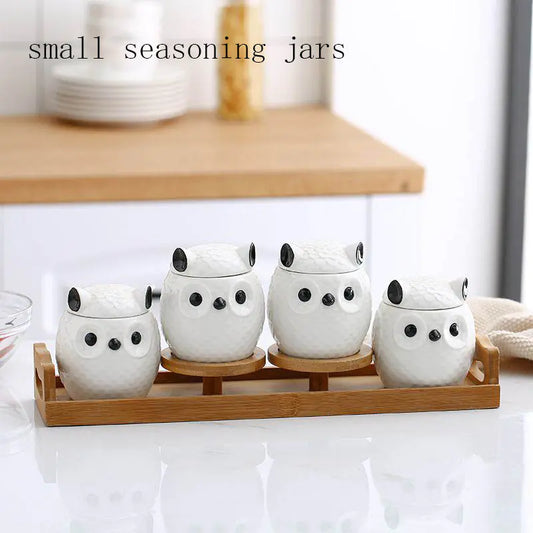 Owl Ceramic Kitchen Spice Box Set - A - organizer