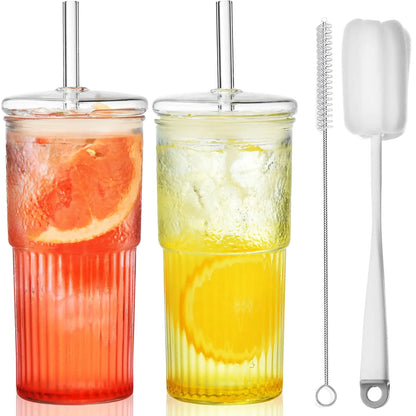 ALINK 22 OZ High Borosilicate Glass Cups with Lids and Glass Straws - Kia Day Design