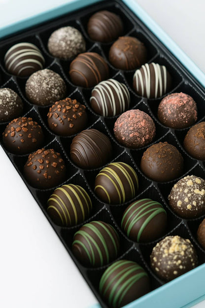 Andy Anand Artisan Dark Chocolate Truffles, 24 pc – Handmade Assorted Flavors, 60% Cocoa Butter, Gourmet Birthday & Holiday Gift Collection - - Food & Beverages > Desserts & Sweets > Chocolate