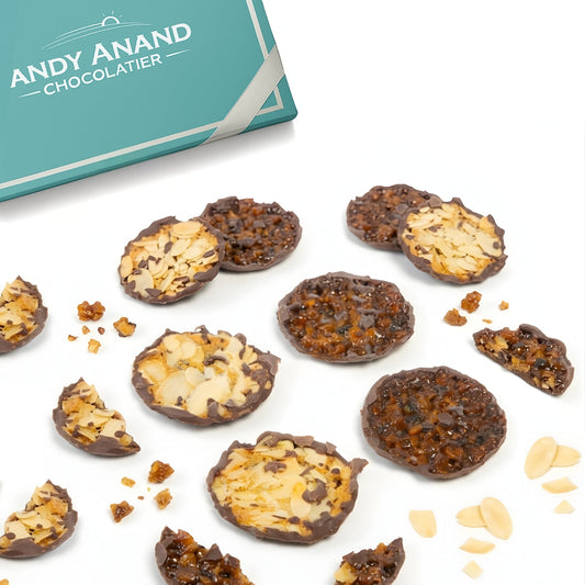 Andy Anand Dark Chocolate Florentine Biscuit Cookies Orange & Almond 24 pc – Imported from France - - Food & Beverages > Desserts & Sweets > Chocolate
