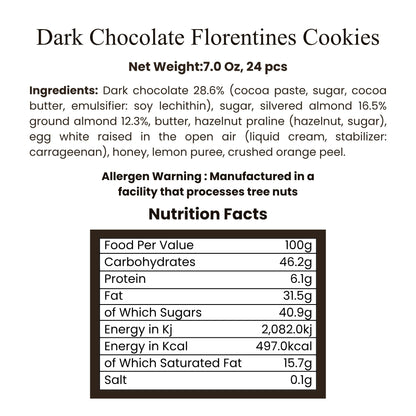 Andy Anand Dark Chocolate Florentine Biscuit Cookies, Orange & Almond, 24 pc – Imported from France, Gourmet Birthday & Holiday Gift Box - - Food & Beverages > Desserts & Sweets > Chocolate