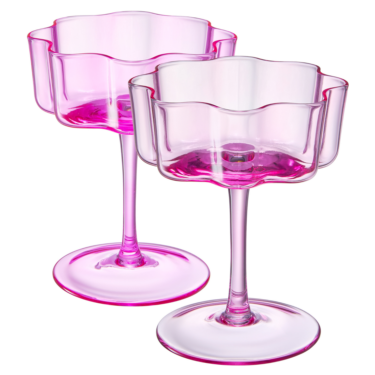 Flower Wave Coupe Cocktail Colored Glasses | Set of 2 | Hot Pink & Blush - -