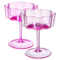 Flower Wave Coupe Cocktail Colored Glasses | Set of 2 | Hot Pink & Blush - -