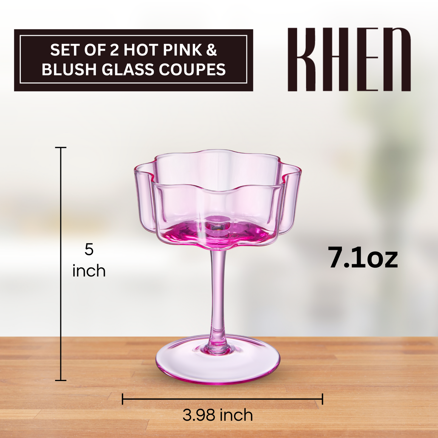 Flower Wave Coupe Cocktail Colored Glasses | Set of 2 | Hot Pink & Blush - -