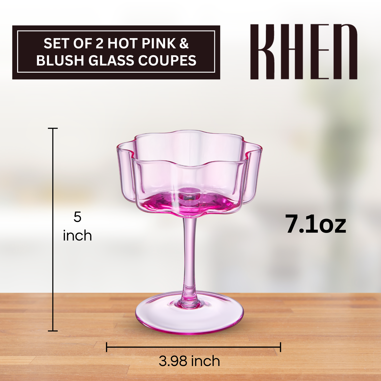 Flower Wave Coupe Cocktail Colored Glasses | Set of 2 | Hot Pink & Blush - -